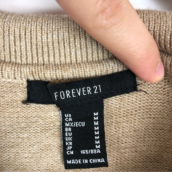 Forever 21 Long Sleeve Cropped Beige Collared Sweater - Picture 5 of 8